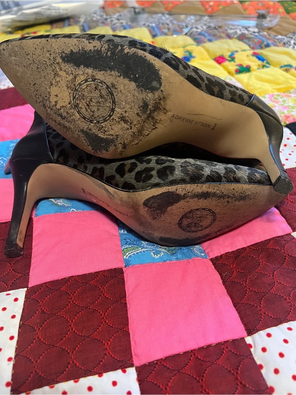 Adrienne Vittadini Leopard Print Pointed Toe Ankle Booties in Black and Gray